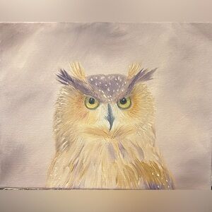 Elegant Owl Canvas Art - purple and Tan Painting